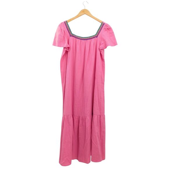 Pitusa Women's‎ Pink Ribbon Trim Square Neck Tiered Midi Dress Size OS Resort - Picture 1 of 4